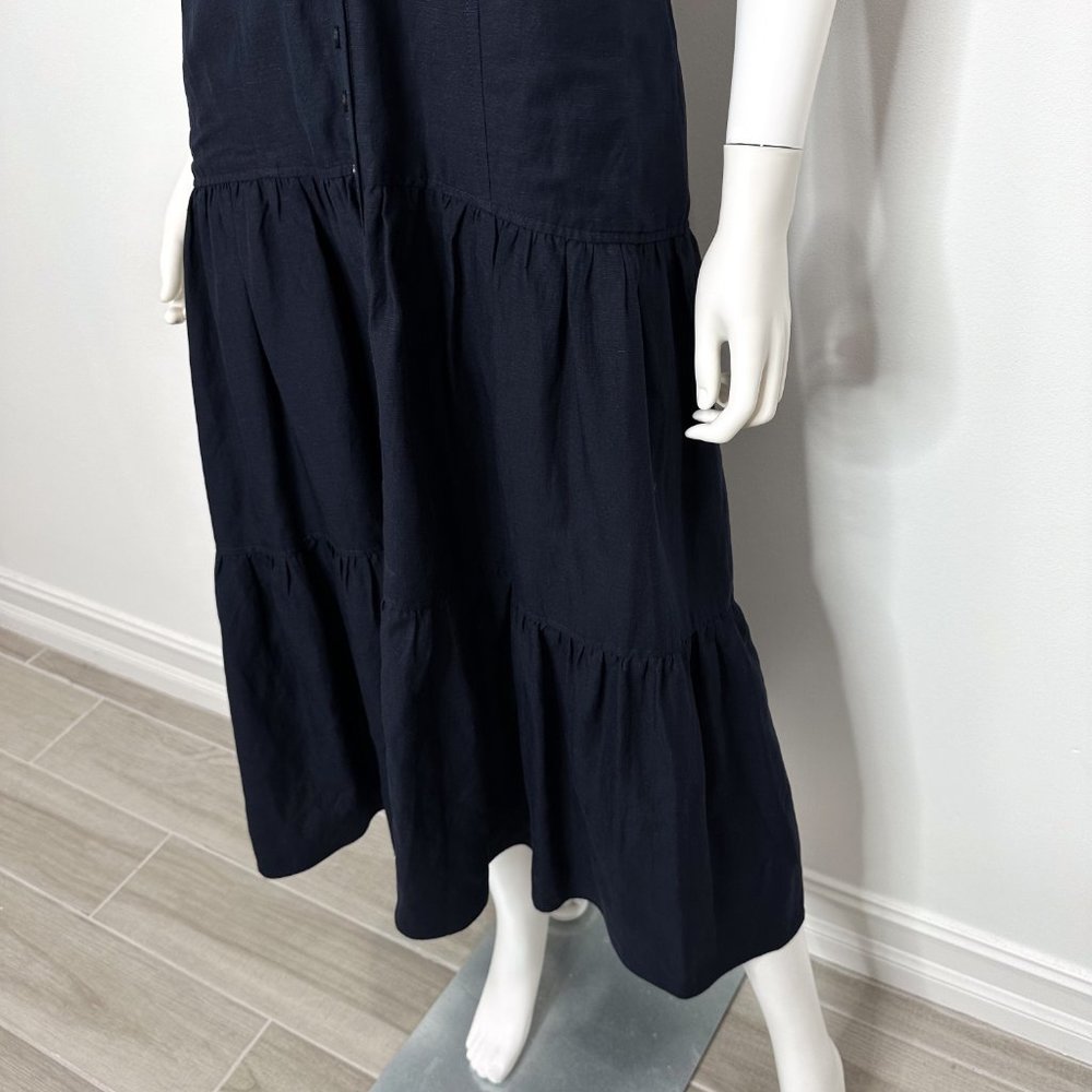 A.L.C. Jolie Silk & Linen Blend Tiered Button Front Midi Dress in Navy Blue Sz 2 - Picture 8 of 16